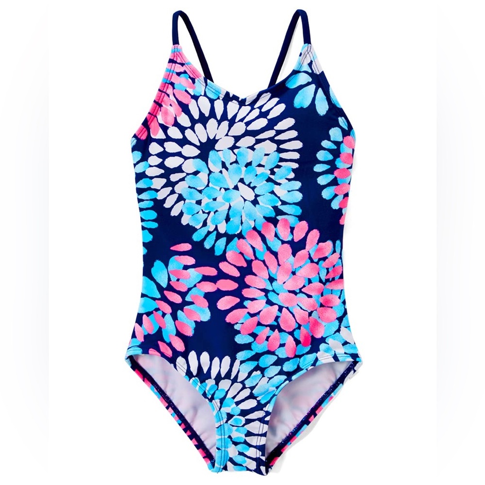 Kanu Surf Girls' Daisy Beach Sport 1-Piece Swimsuit 10 Daisy Navy NWT